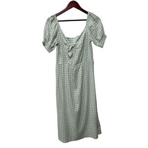 Roxy Houndtooth Puff Sleeve Summertime Feeling Midi Dress Green Size Small NWT
